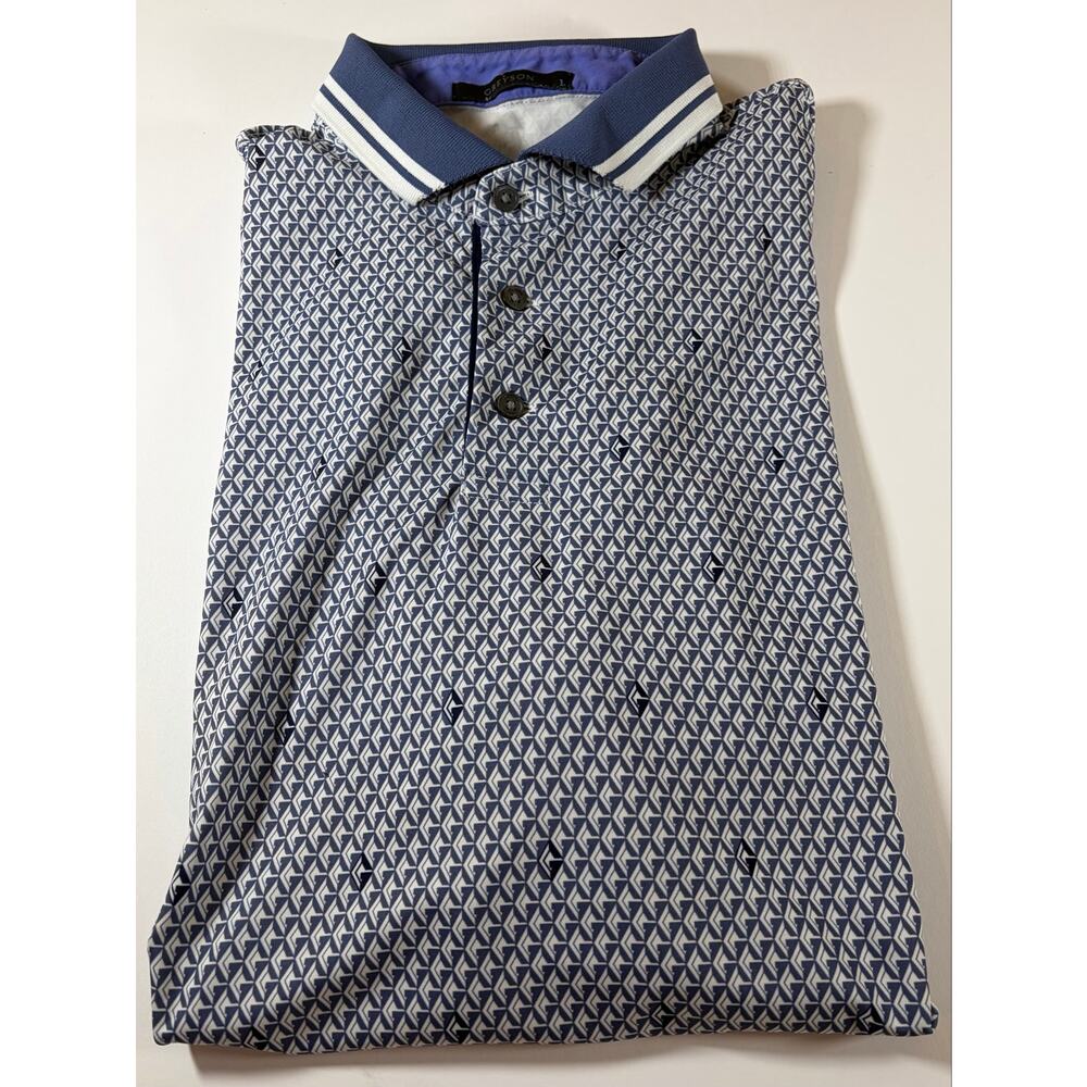 Greyson Men’s Large Blue Geometric Golf Polo Shirt Performance Stretch